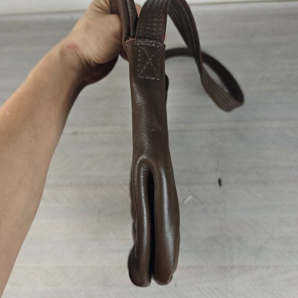 Vintage 60s Brown Genuine Leather Shoulder Bag Asymmetrical Boho Hippie - Picture 8 of 11